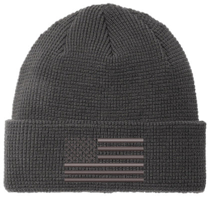 Thermal Knit Grid Watch Cap with Embroidered US American Flag, USA Tactical Beanie Winter Hat