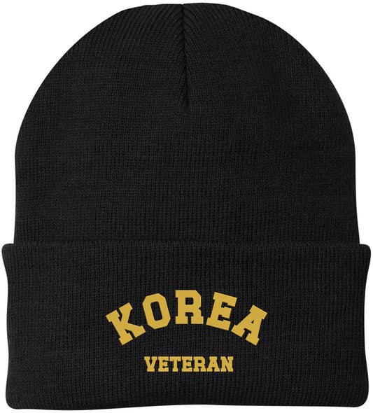 Korea Veteran Embroidered Beanie Hat | USA Military Patriotic 100% Acrylic Winter Knit Cap for Men & Women