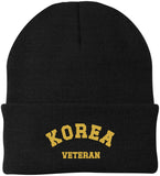 Korea Veteran Embroidered Beanie Hat | USA Military Patriotic 100% Acrylic Winter Knit Cap for Men & Women
