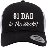 Number 1 Dad in The World Embroidered Trucker Hat | Adjustable Mesh Back Polycotton Father's Day Baseball Cap