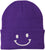 Smiley Face Outline Embroidered Beanie | Cute Knit Winter Hat | Unisex Warm Cuff Skull Cap for Men & Women