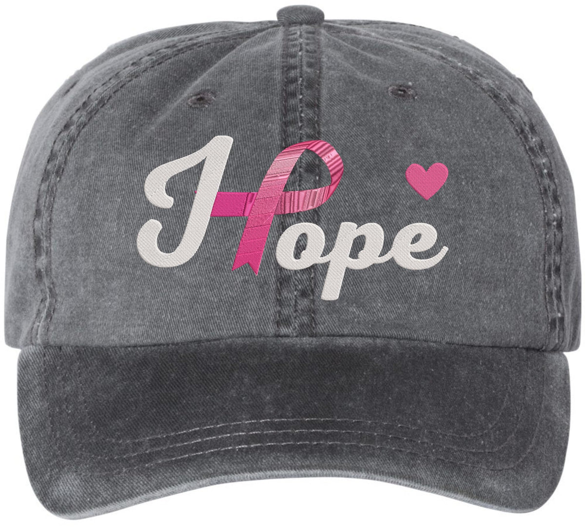 Hope Pink Ribbon Embroidered Dad Hat | Breast Cancer Awareness Heart Design Vintage Baseball Cap