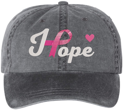Hope Pink Ribbon Embroidered Dad Hat | Breast Cancer Awareness Heart Design Vintage Baseball Cap