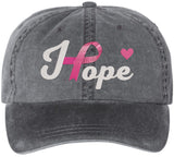 Hope Pink Ribbon Embroidered Dad Hat | Breast Cancer Awareness Heart Design Vintage Baseball Cap