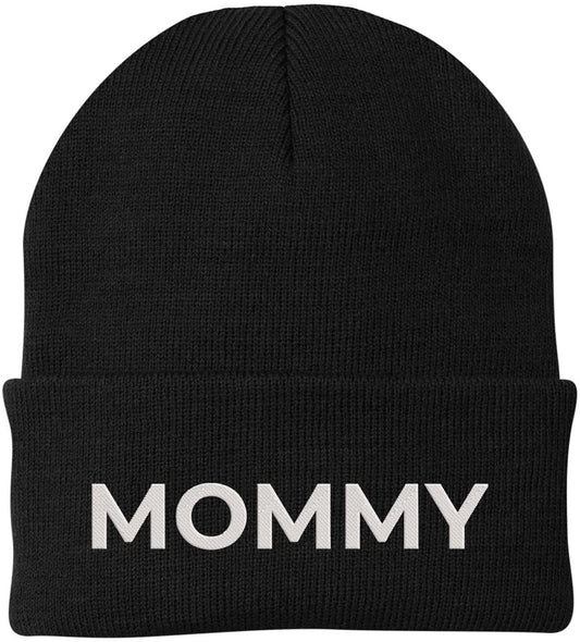 Mommy Embroidered Beanie | Bold Acrylic Knit Winter Hat | Casual Mother's Day Skull Cap Trendy Statement Mom Hat