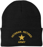 Veteran Retired Army Embroidered Beanie - Veterans Day & Army Retirement Gift for Men & Women - 100% Acrylic Knit Cuffed Cap
