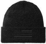 Thermal Knit Grid Watch Cap with Embroidered US American Flag, USA Tactical Beanie Winter Hat