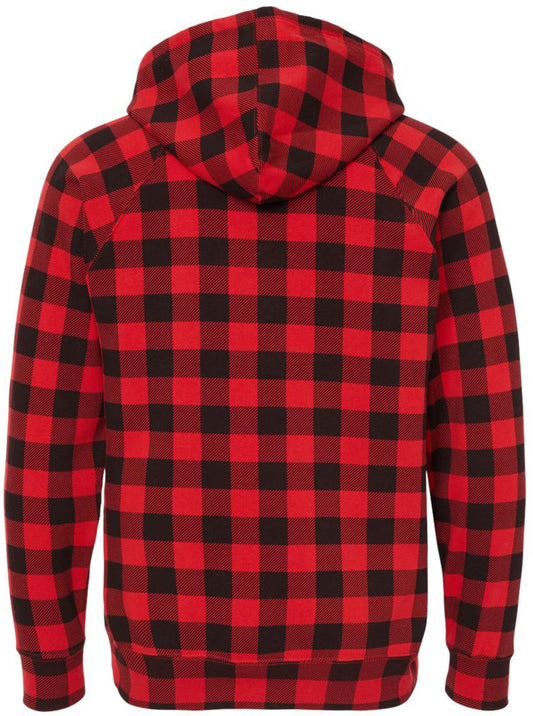 Red & Black Buffalo Check Plaid Sweatshirt, Slim Fit Raglan Pullover Lumberjack Hunters Outdoor Hoodie