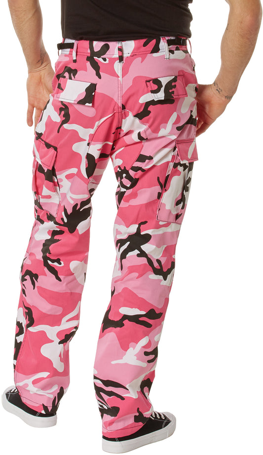 Pink Camouflage - Tactical BDU Pants Cargo Fatigues - Poly/Cotton Twill - Button Fly