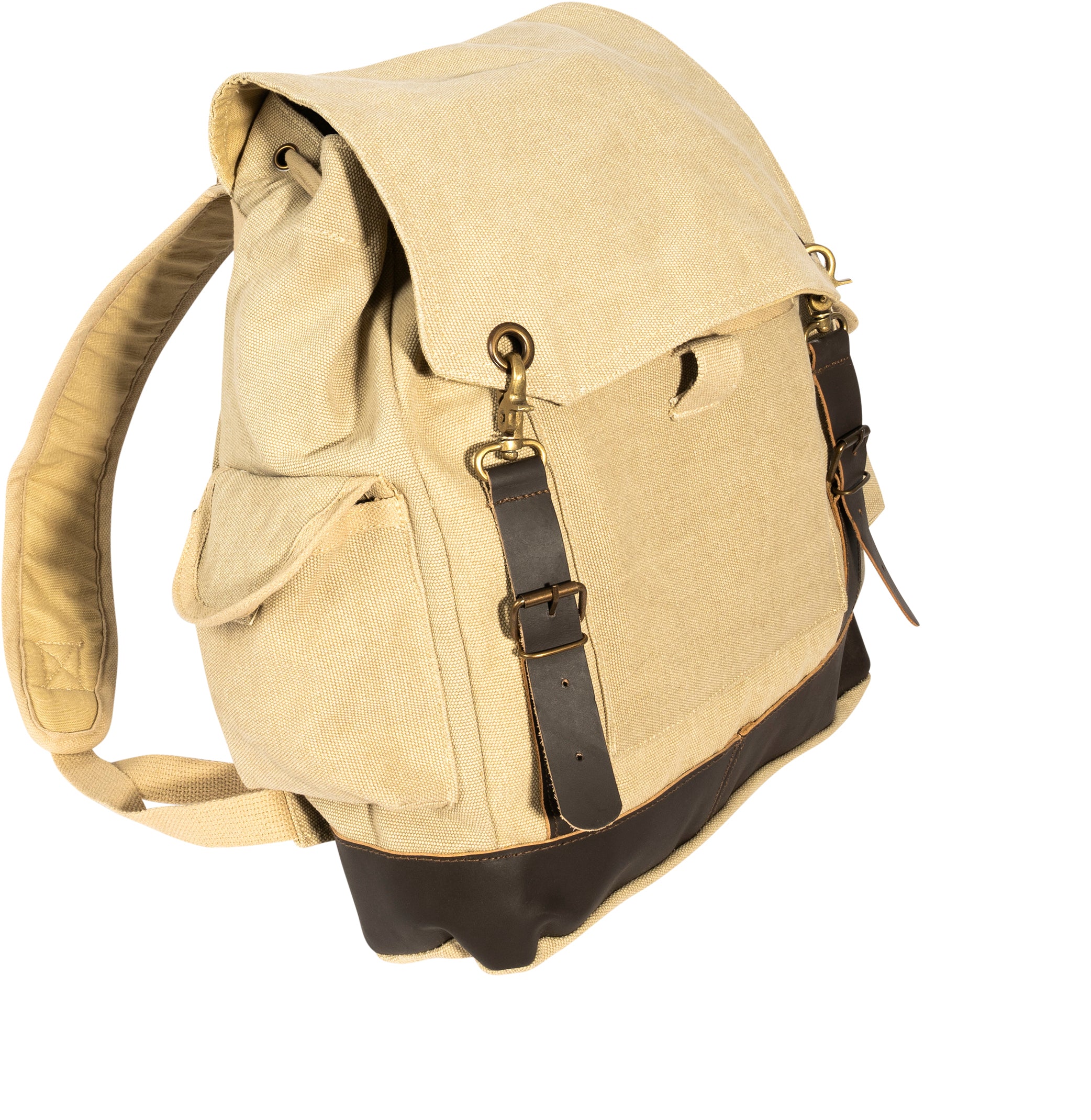 cool military leather backpacks Khaki Brown - Vintage Military Leather Trim Expedition Rucksack