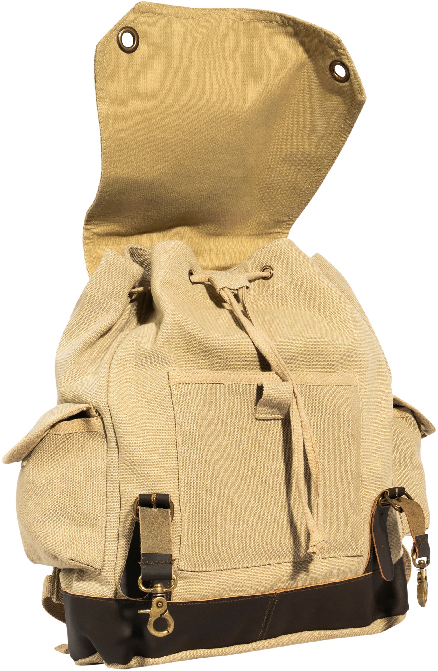 canvas and leather military backpack Khaki Brown - Vintage Military Leather Trim Expedition Rucksack