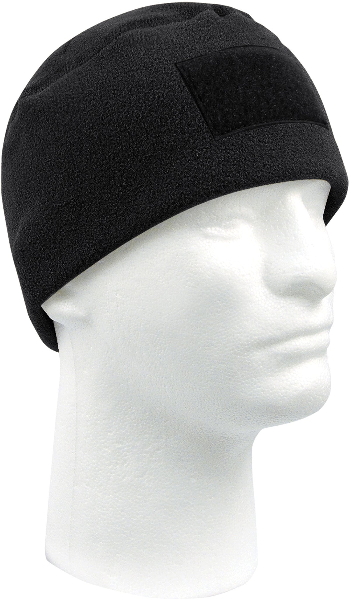 Black - Military Polar Fleece Operators Watch Cap with Patch Attachment