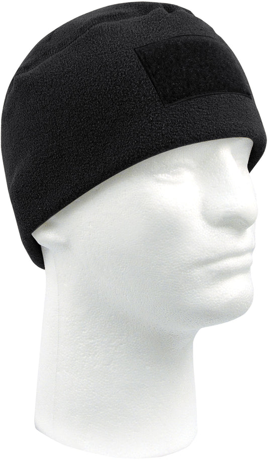 Black - Military Polar Fleece Operators Watch Cap with Patch Attachment