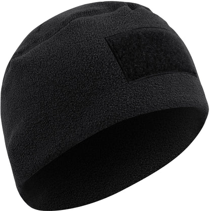 Black - Military Polar Fleece Operators Watch Cap with Patch Attachment