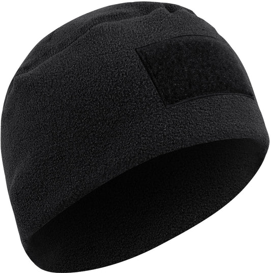 Black - Military Polar Fleece Operators Watch Cap with Patch Attachment