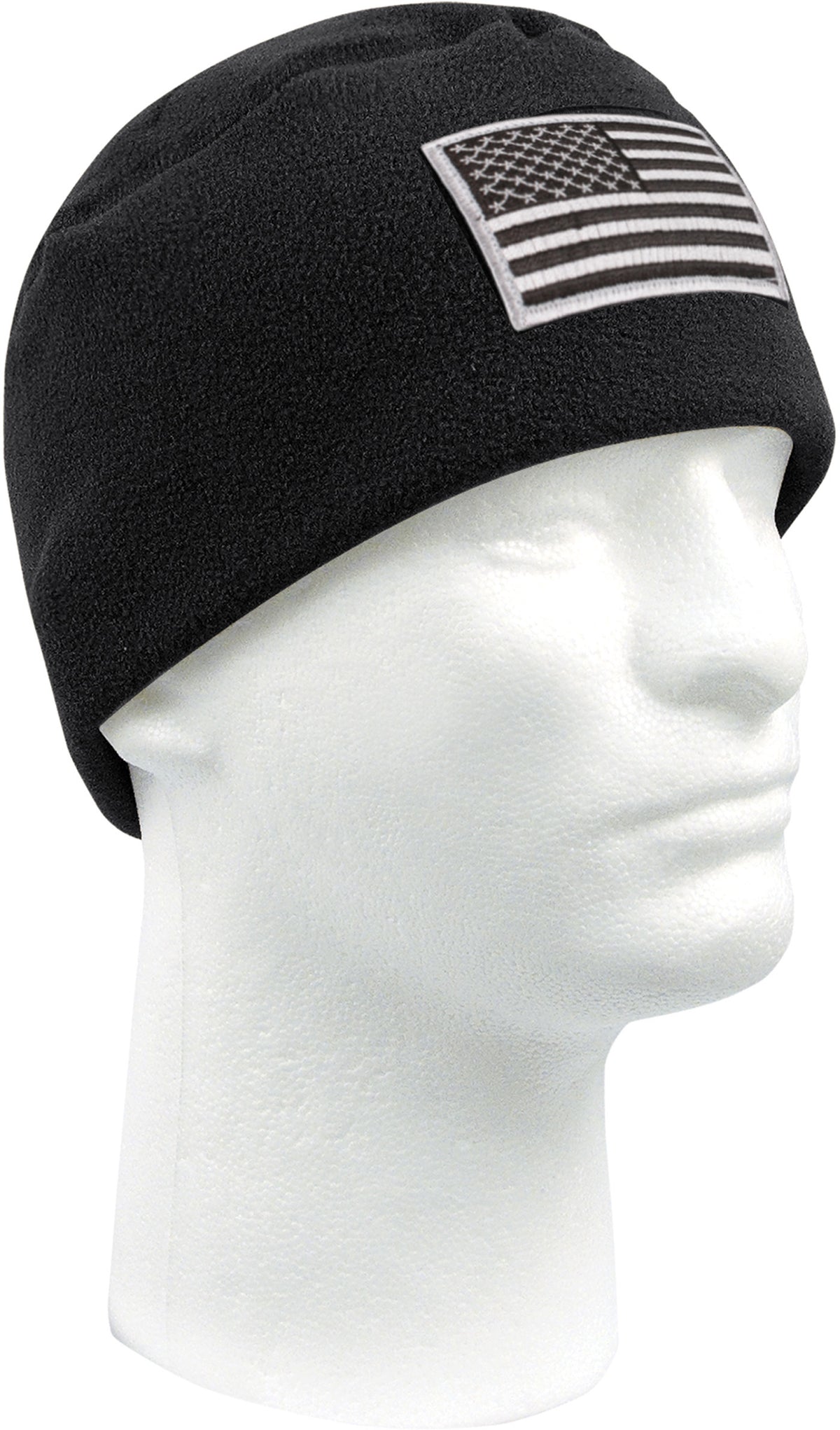 Black - Military Polar Fleece Operators Watch Cap with Patch Attachment