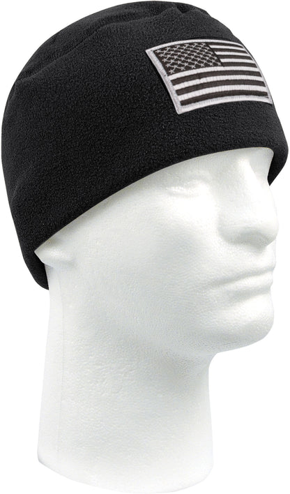 Black - Military Polar Fleece Operators Watch Cap with Patch Attachment