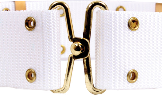 White Army Style Pistol Belt with Gold Brass Buckle - Nylon