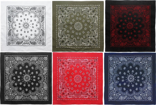 Trainmen Paisley 27" Jumbo Military Bandana Head Scarf Do-rag 100% Cotton Bandanna Face Cover 6-Pack