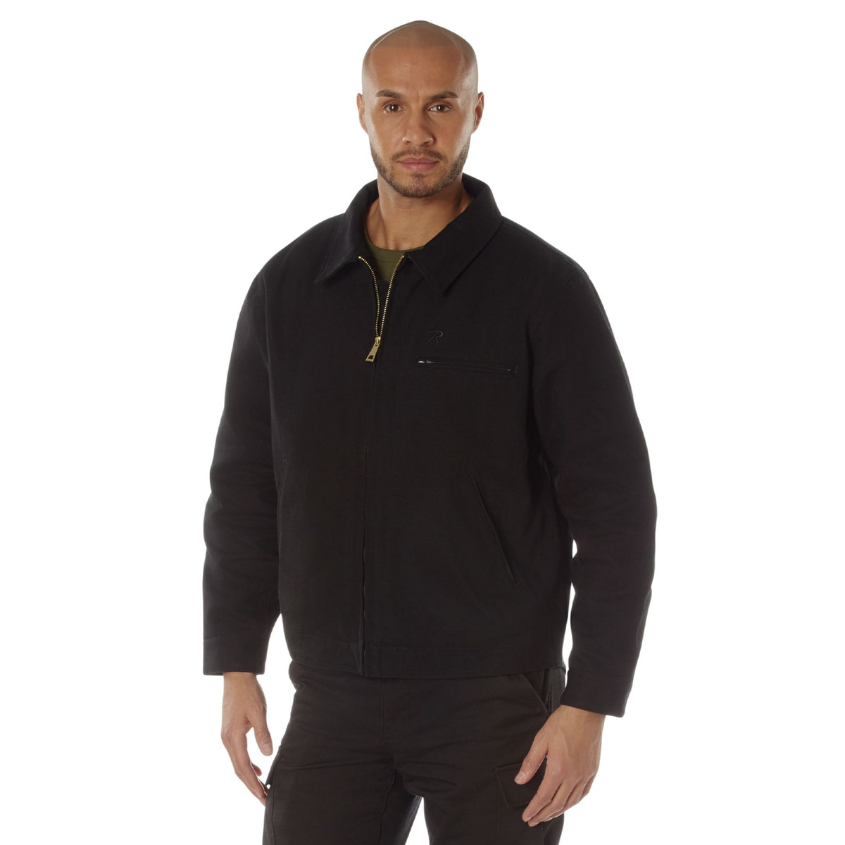 Men's Heavyweight Canvas Work Jacket Water Resistant Workwear Jacket with Lining - Black
