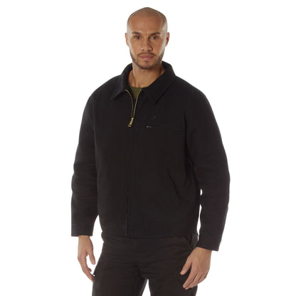 Men's Heavyweight Canvas Work Jacket Water Resistant Workwear Jacket with Lining - Black