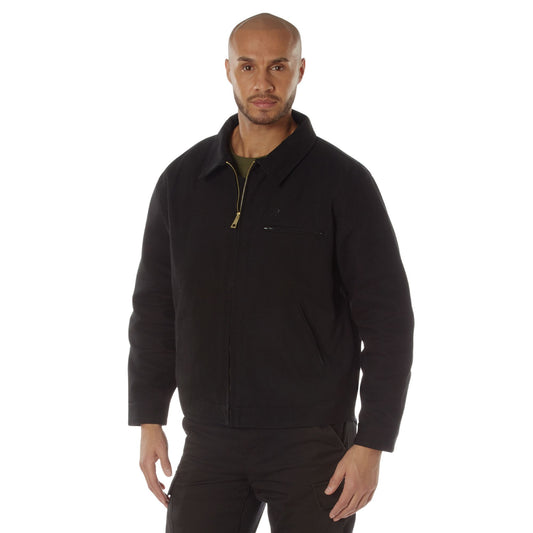 Men's Heavyweight Canvas Work Jacket Water Resistant Workwear Jacket with Lining - Black