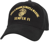 Black - ONCE A MARINE ALWAYS A MARINE Adjustable Cap with Globe and Anchor Emblem