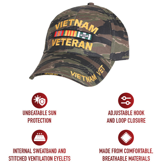 Tiger Stripe Camouflage - Deluxe VIETNAM VETERAN Baseball Cap - Brushed Cotton - Adjustable