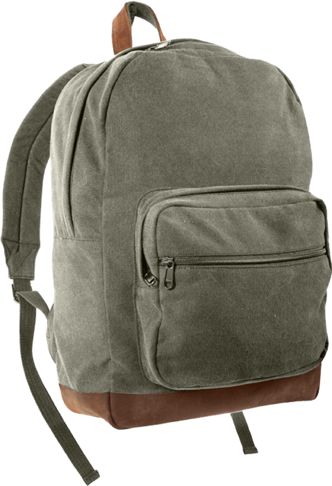 Olive Drab Vintage Canvas Teardrop Backpack With Leather Accents