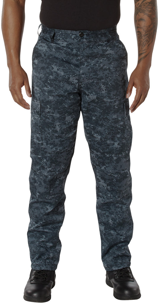 Midnight Digital Camouflage - Tactical BDU Pants Cargo Fatigues - Poly/Cotton Twill - Button Fly