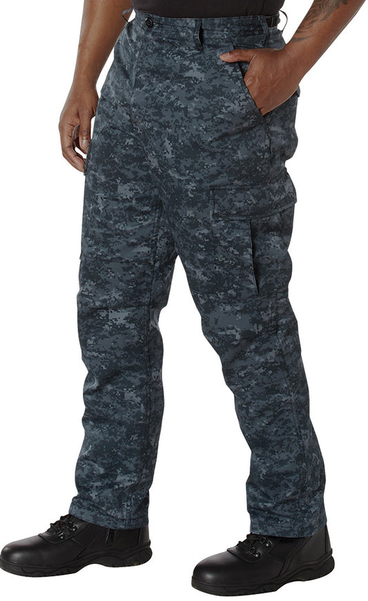 Midnight Digital Camouflage - Tactical BDU Pants Cargo Fatigues - Poly/Cotton Twill - Button Fly