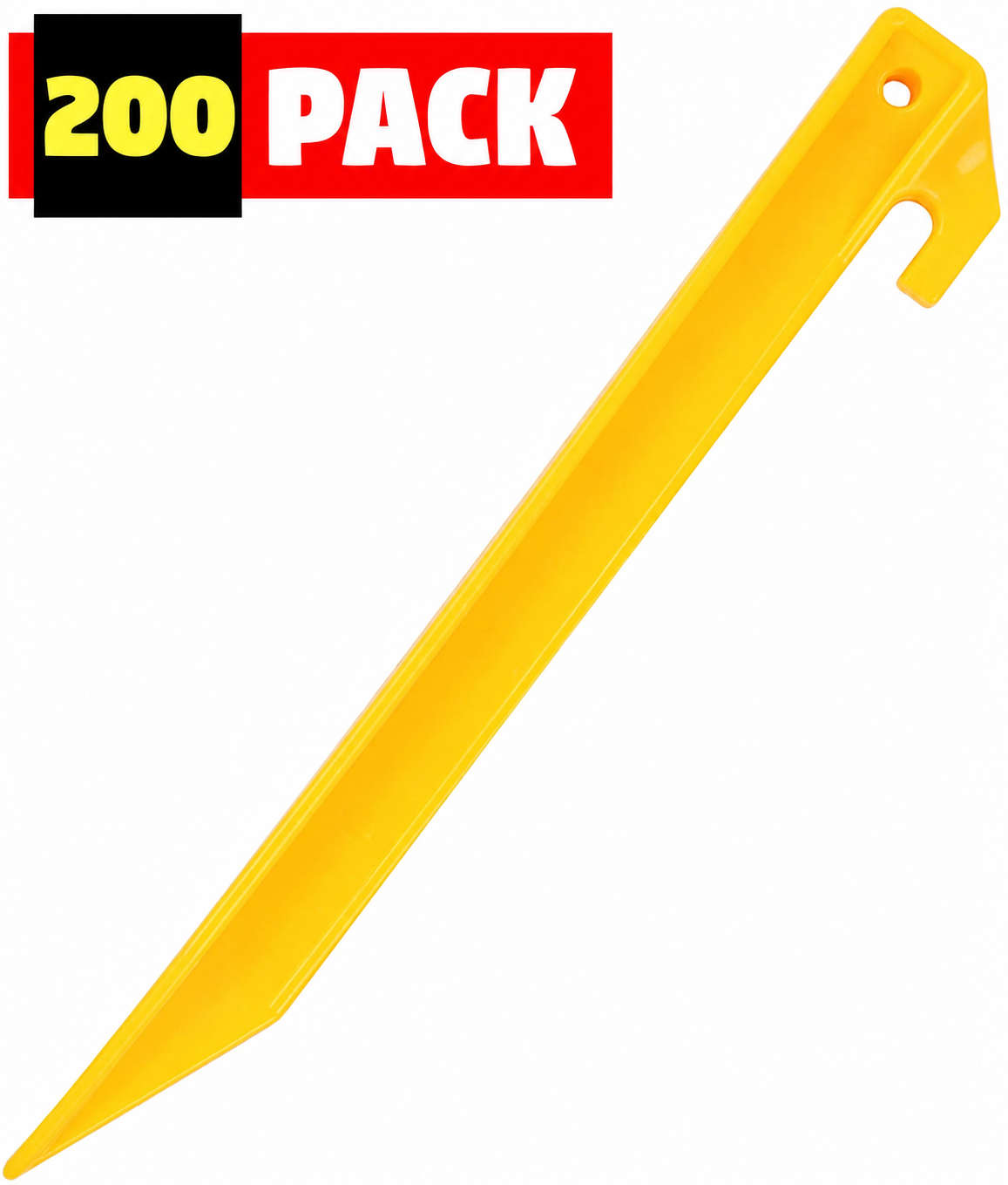 Yellow Tent Stakes 9 Inch Plastic Camping Pegs Heavy Duty Ground Anchors Garden Stakes 200 Pack