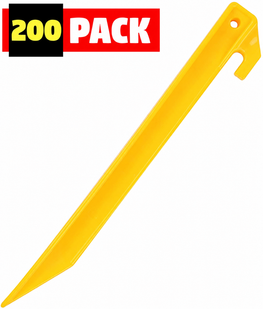 Yellow Tent Stakes 9 Inch Plastic Camping Pegs Heavy Duty Ground Anchors Garden Stakes 200 Pack