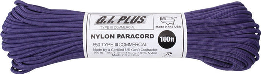 Purple - Military Grade 550 LB Tested Type III Paracord Rope 100'
