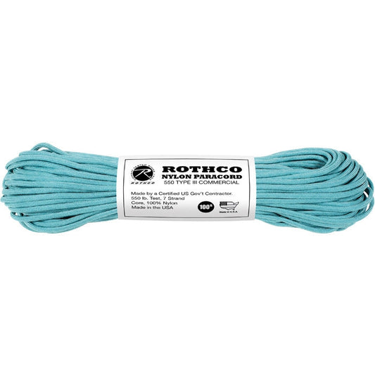 Turquoise - Military Grade 550 LB Tested Type III Paracord Rope 100'