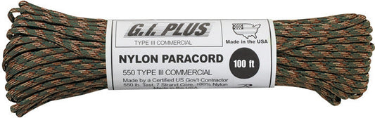 Woodland Camouflage - Military Grade 550 LB Tested Type III Paracord Rope 100'