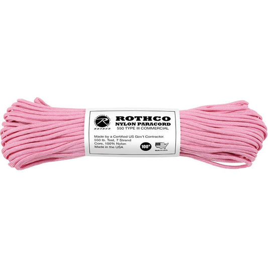 Rose Pink - Military Grade 550 LB Tested Type III Paracord Rope 100'