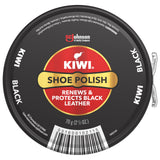KIWI - Black Leather Renews & Protects Shiny Shoe Polish Giant 2.5oz Tin Snap Can