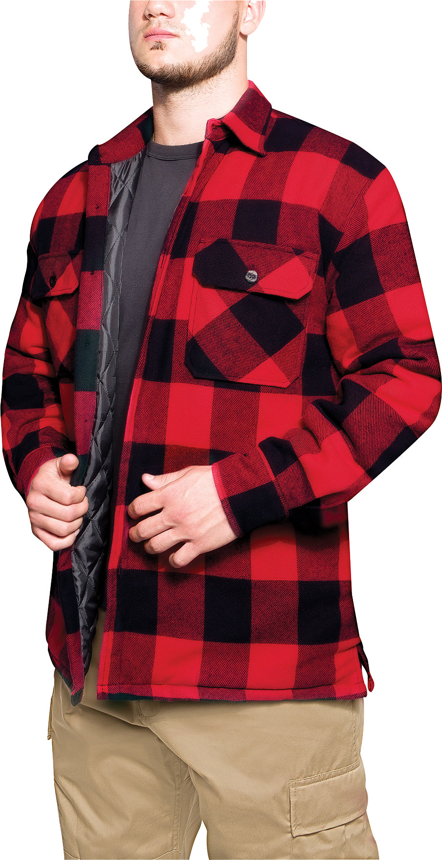 Red - Buffalo Plaid Quilted Lined Jacket