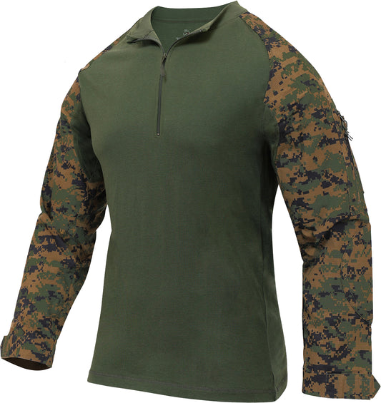 Woodland Digital Camo - Tactical 1/4 Zip Combat Shirt Paintball Airsoft Base Layer Top - Men's