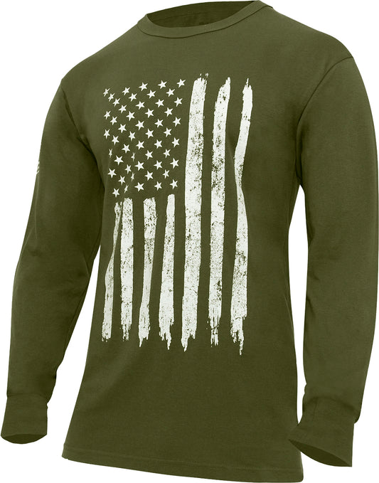 Olive Drab - US Flag Long Sleeve T-Shirt