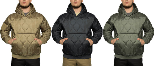 Mens Quilted Woobie Hooded Sweatshirt Lightweight Warm Thick Jacket