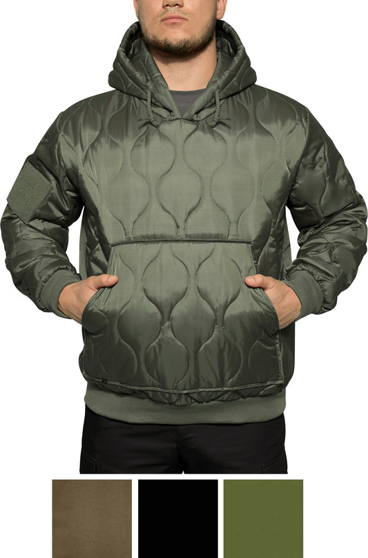 Mens Quilted Woobie Hooded Sweatshirt Lightweight Warm Thick Jacket