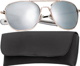 Gold - Military GI Style 58mm Pilots Aviator Sunglasses with Case - Mirror Lenses