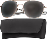 Gold - Military GI Style 58mm Pilots Aviator Sunglasses with Case - Smoke Lenses