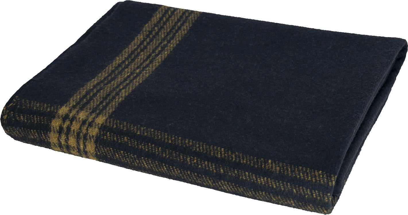 Navy Blue/Gold Striped Wool Blanket