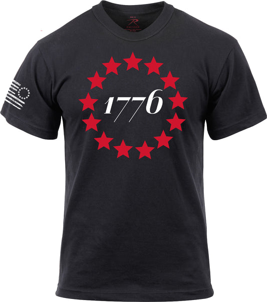 Black - 1776 Betsy Ross Stars Short Sleeve T-Shirt - Poly Cotton - Mens