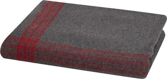 Grey/Red Military Wool Blanket 62" x 80" with Stripes For Camping Survival Emergency