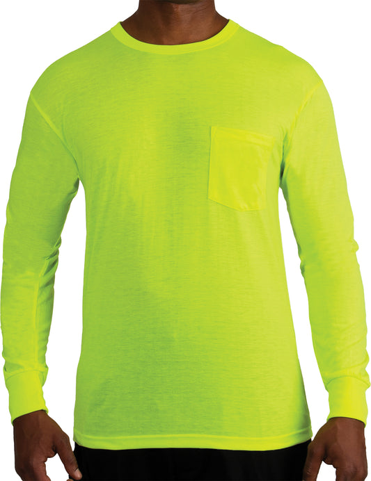 Safety Green Moisture Wicking Pocket T-Shirt Long Sleeve Performance Shirt