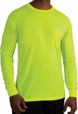 Safety Green Moisture Wicking Pocket T-Shirt Long Sleeve Performance Shirt